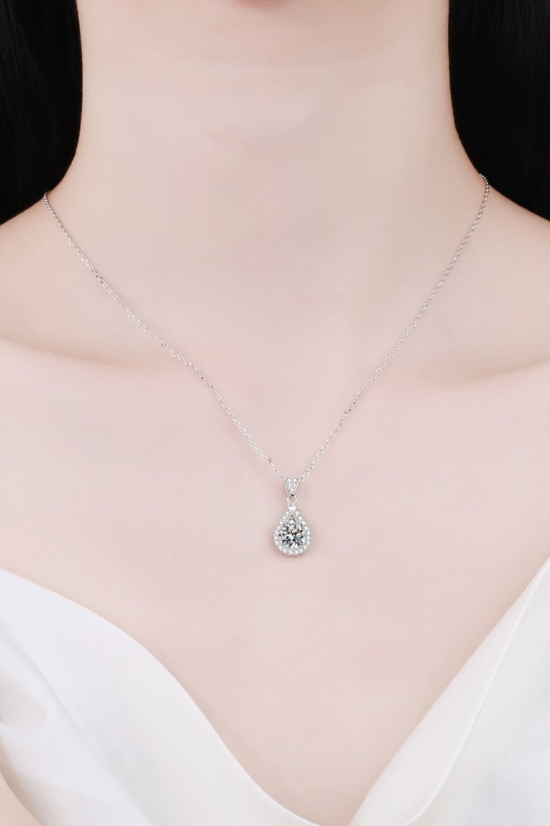 2 Carat Moissanite Teardrop Pendant 925 Sterling Silver Necklace - AMVIM