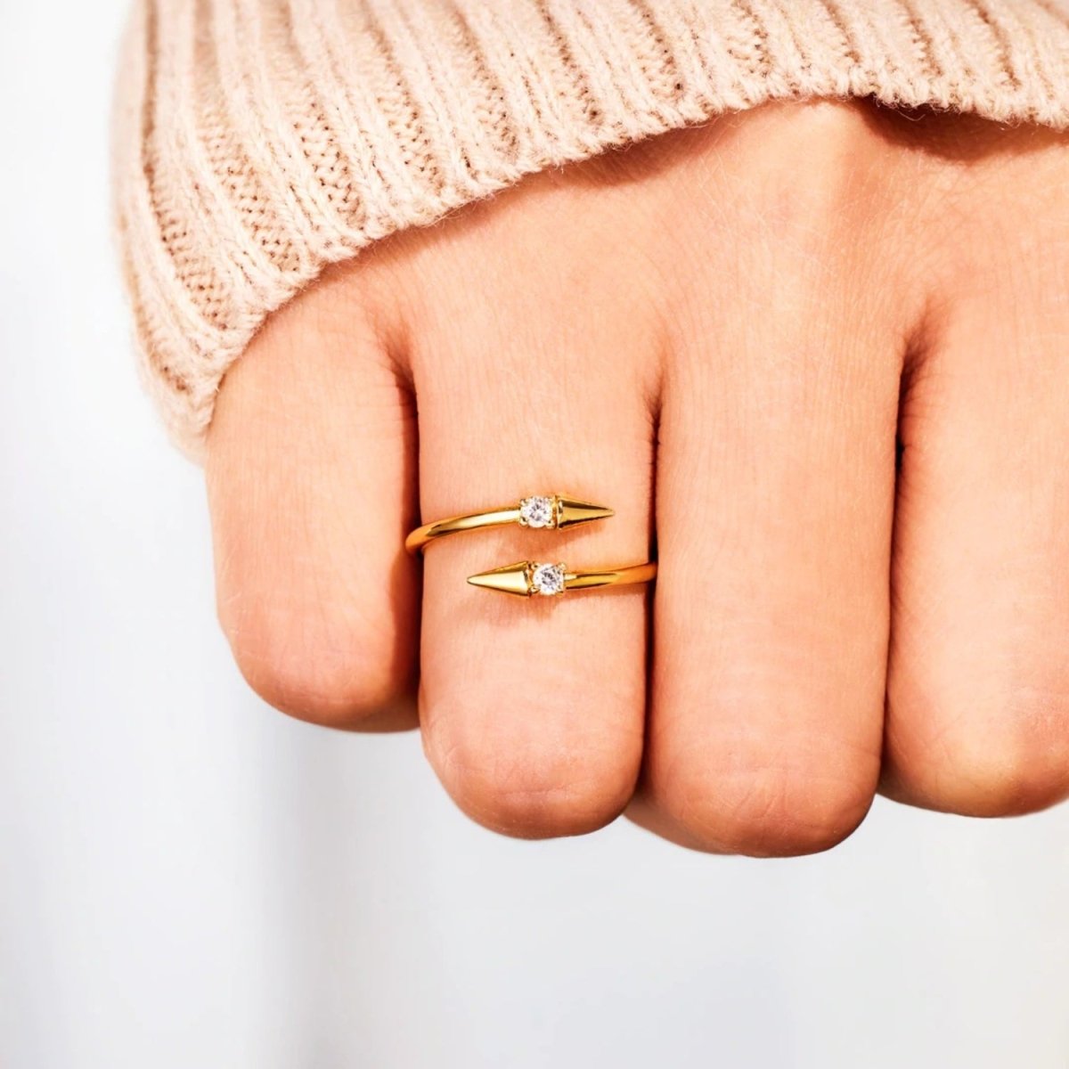 925 Sterling Silver Inlaid Zircon Bypass Ring - AMVIM