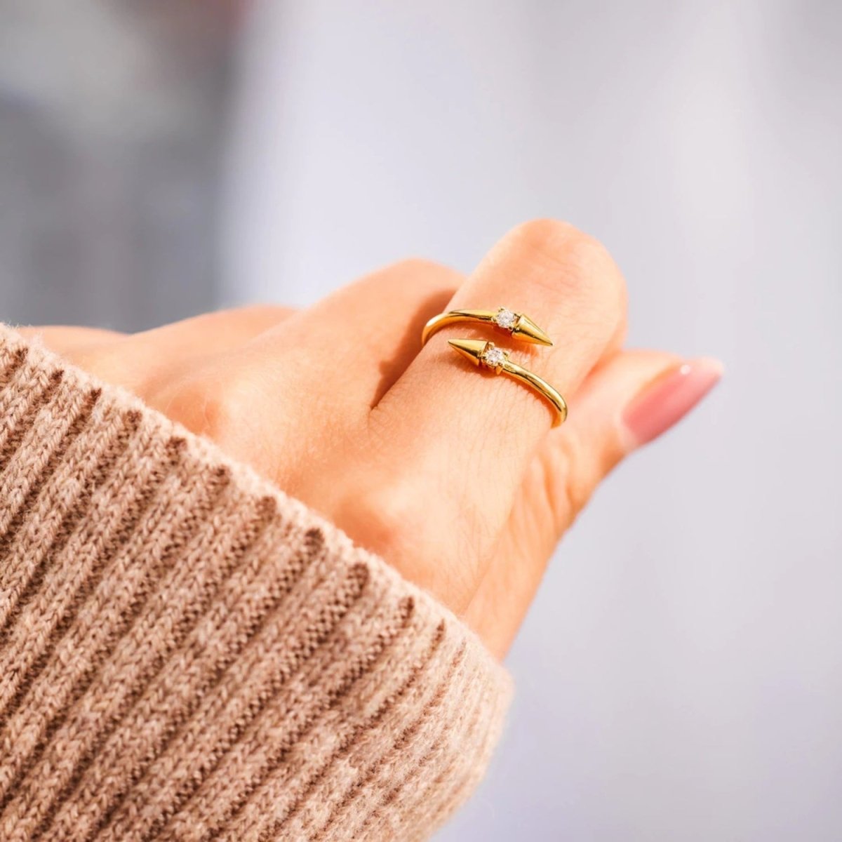 925 Sterling Silver Inlaid Zircon Bypass Ring - AMVIM
