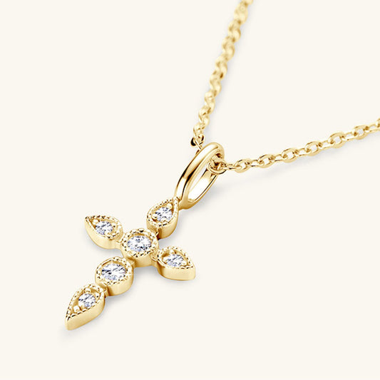 925 Sterling Silver Moissanite Cross Pendant Necklace - AMVIM