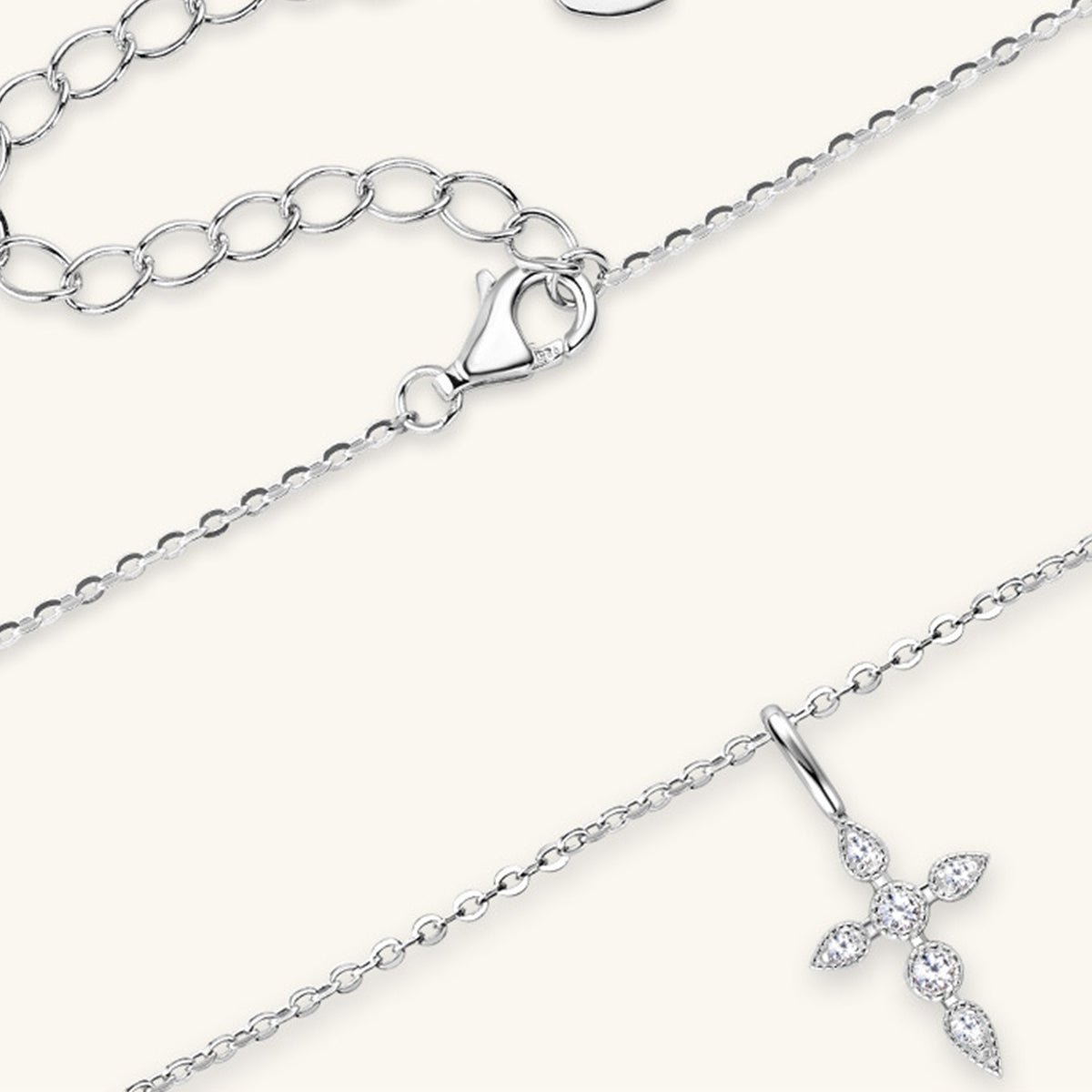 925 Sterling Silver Moissanite Cross Pendant Necklace - AMVIM