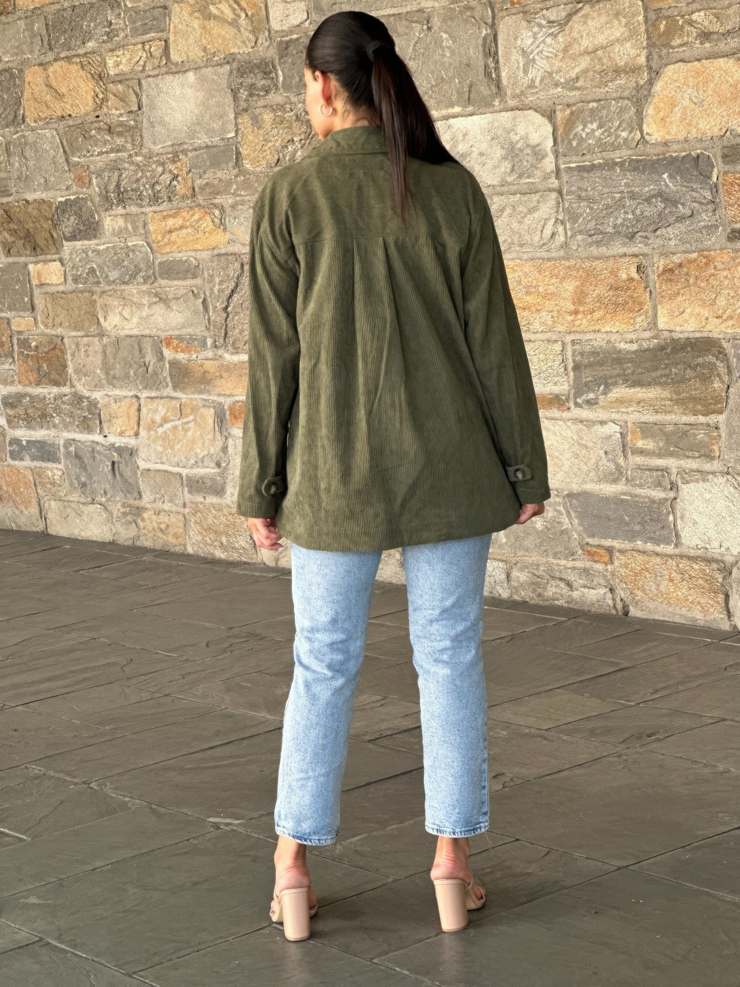 AMVIM - Oversized Corduroy Shacket Beige Button Down Utility Detail