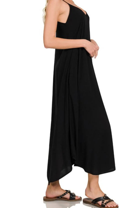 Adjustable strap A - line maxi dress with pockets – 100% rayon - AMVIM