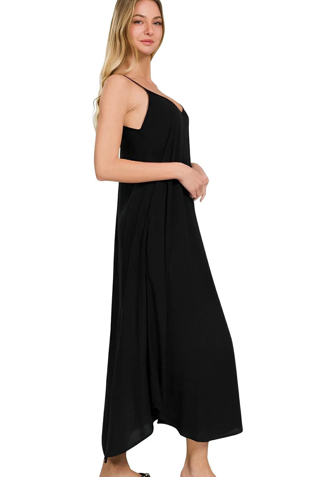 Adjustable strap A - line maxi dress with pockets – 100% rayon - AMVIM