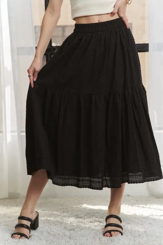 ADORA Elastic Waistband Tiered Midi Skirt - AMVIM