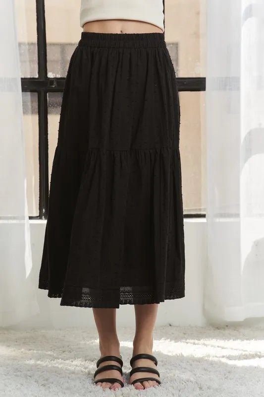 ADORA Elastic Waistband Tiered Midi Skirt - AMVIM