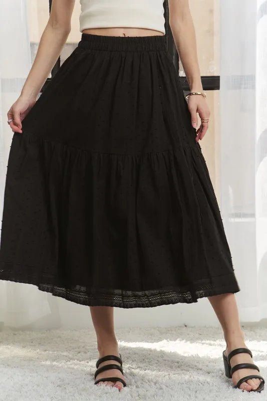 ADORA Elastic Waistband Tiered Midi Skirt - AMVIM