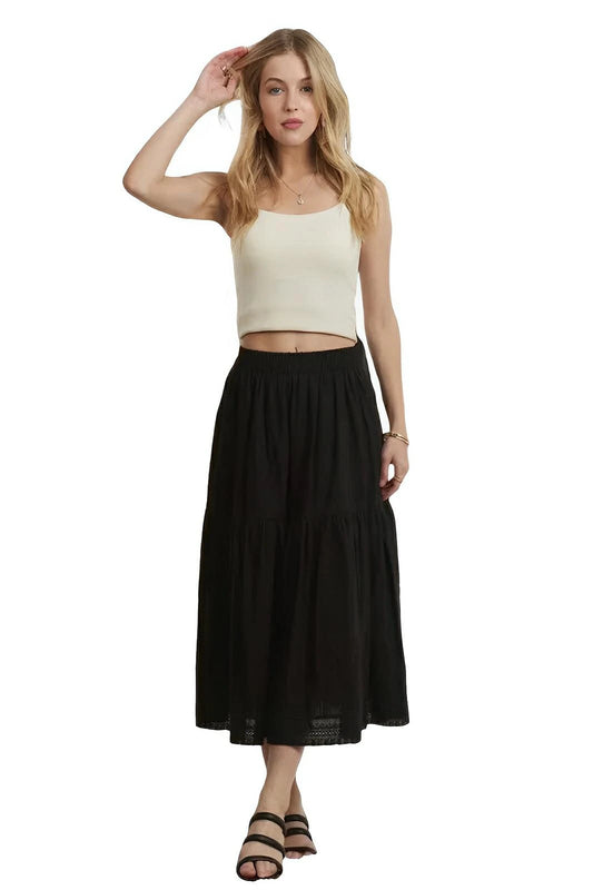 ADORA Elastic Waistband Tiered Midi Skirt - AMVIM
