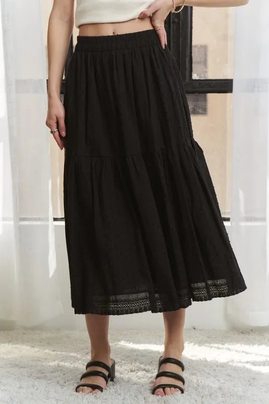 ADORA Elastic Waistband Tiered Midi Skirt - AMVIM