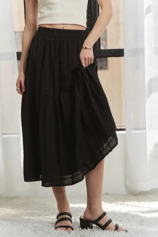 ADORA Elastic Waistband Tiered Midi Skirt - AMVIM