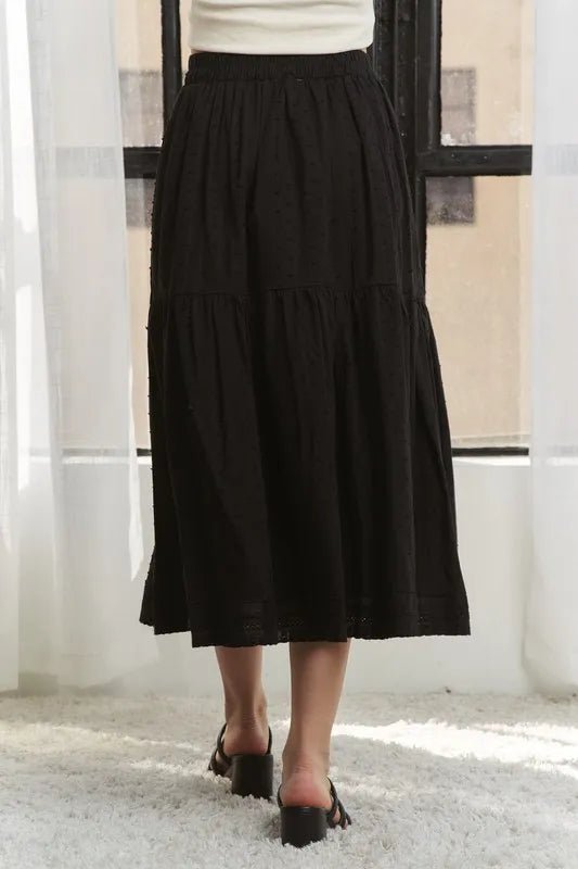 ADORA Elastic Waistband Tiered Midi Skirt - AMVIM