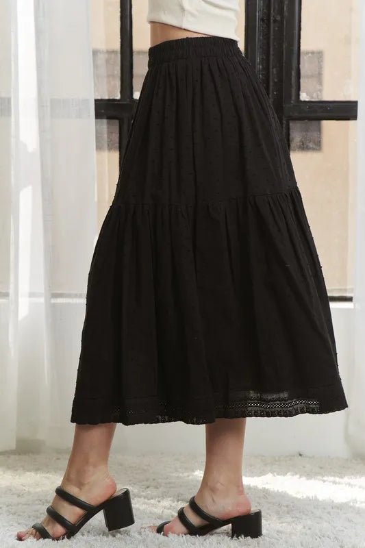 ADORA Elastic Waistband Tiered Midi Skirt - AMVIM