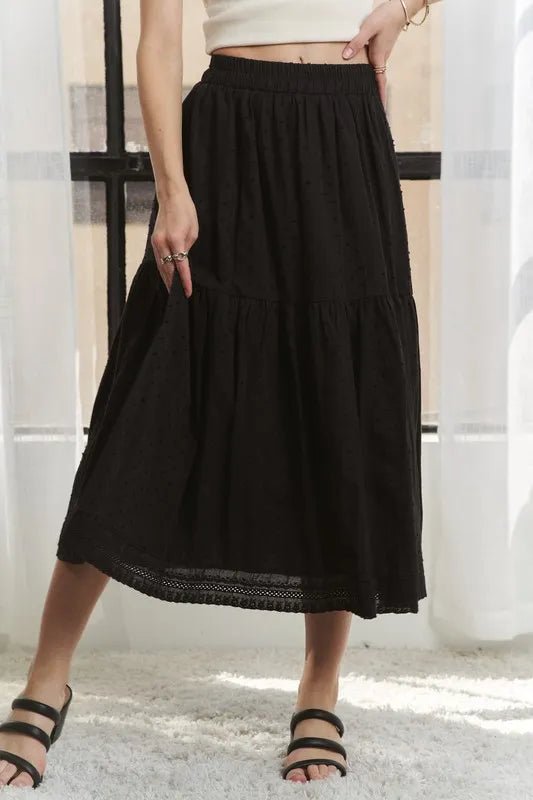 ADORA Elastic Waistband Tiered Midi Skirt - AMVIM