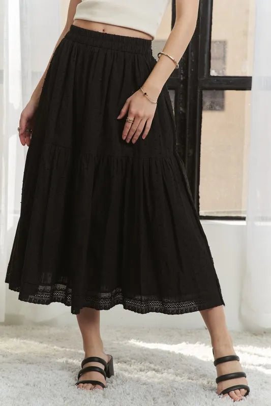 ADORA Elastic Waistband Tiered Midi Skirt - AMVIM
