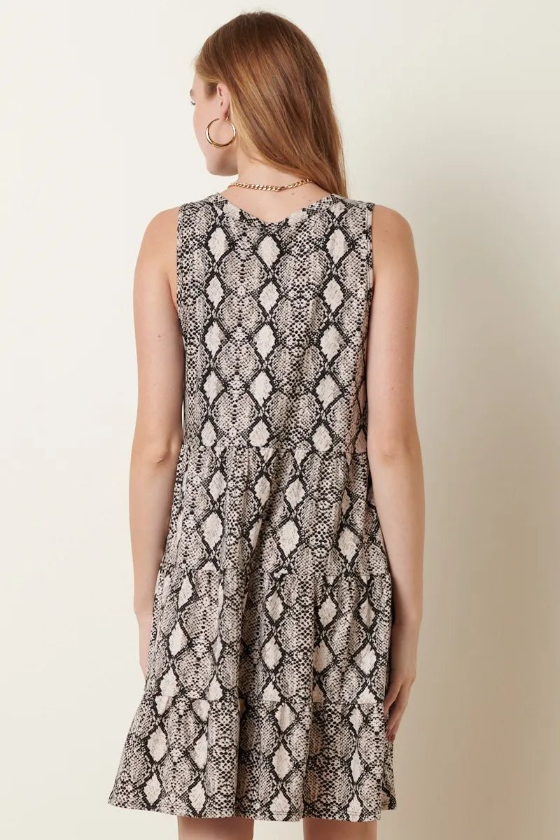 ADORA Snake Print Ruffle Detail Tank Dress - AMVIM
