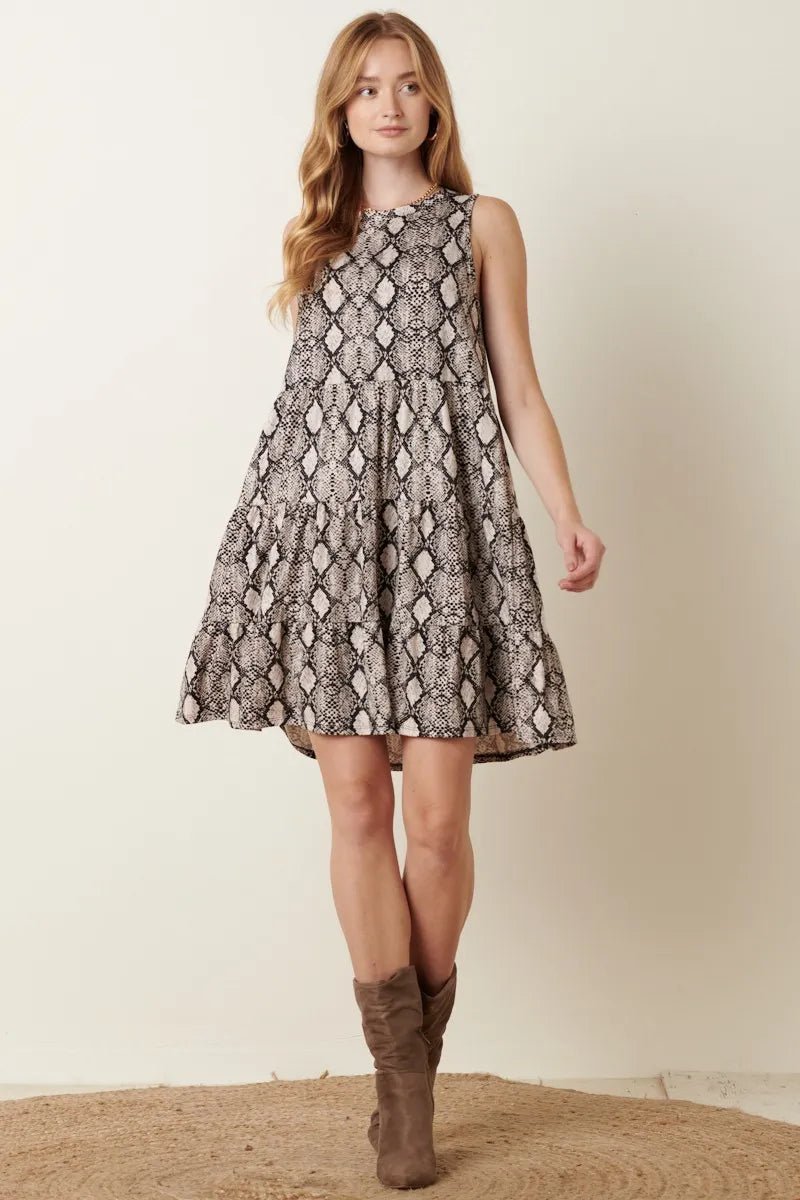 ADORA Snake Print Ruffle Detail Tank Dress - AMVIM