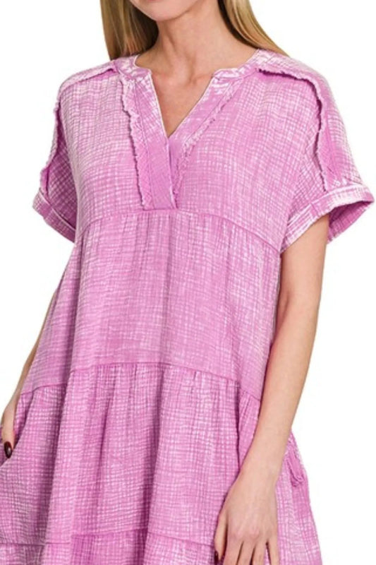 Babydoll cotton dress with pockets and tiered silhouette - AMVIM