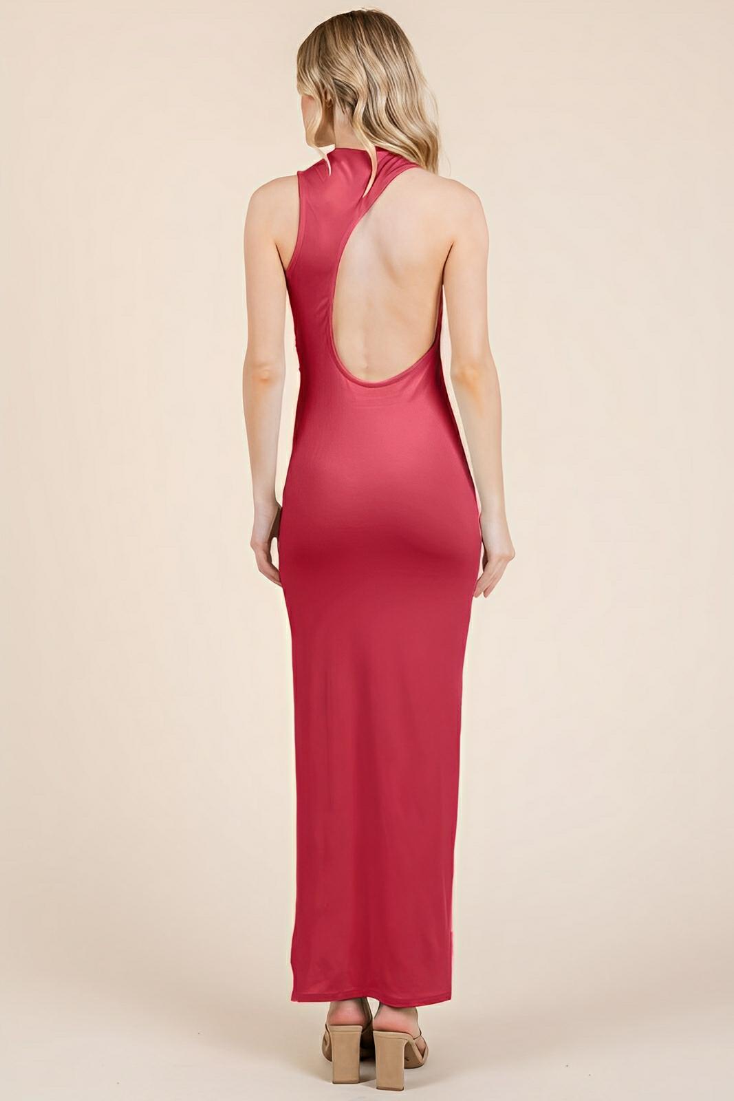 Back Cut Out Side Shirring Side Slit Maxi Dress - AMVIM