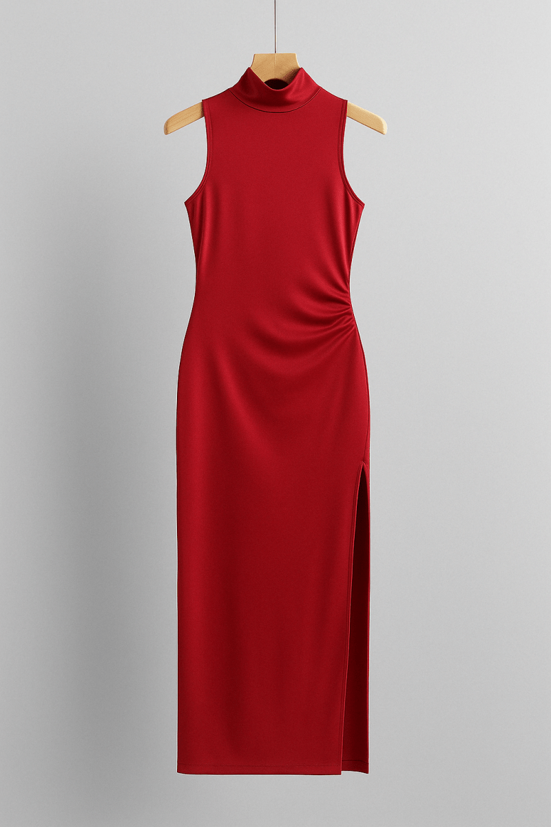 Back Cut Out Side Shirring Side Slit Maxi Dress - AMVIM