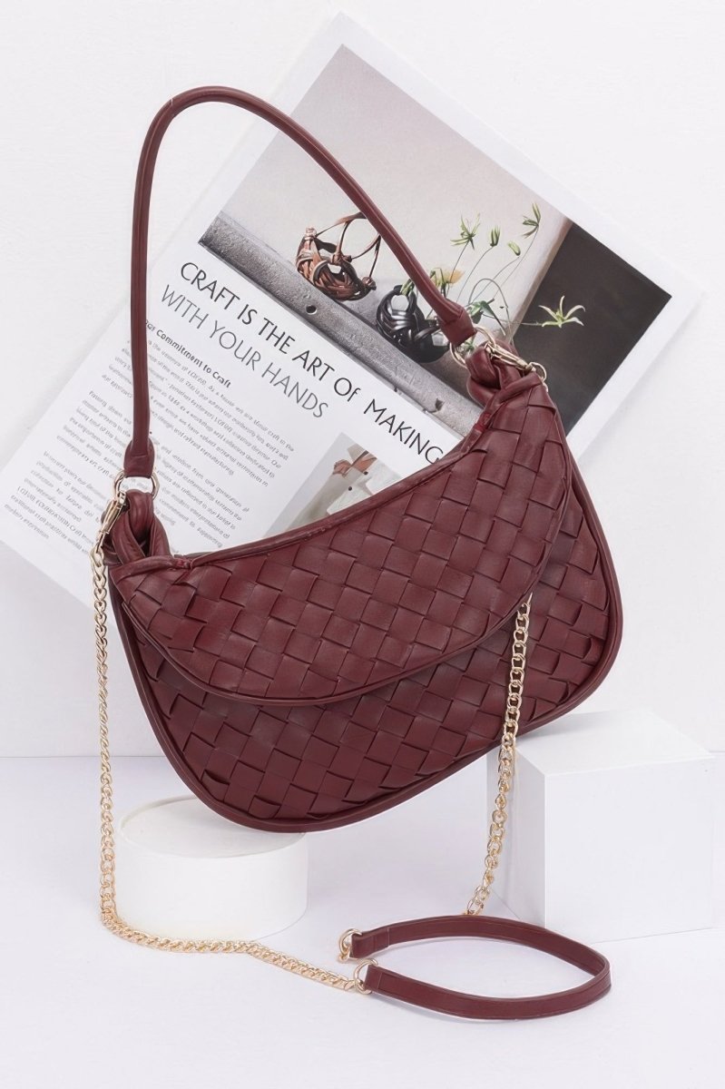 Bag Faux Leather Braided Hobo Shoulder Bag - AMVIM