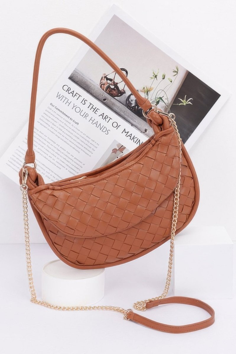 Bag Faux Leather Braided Hobo Shoulder Bag - AMVIM