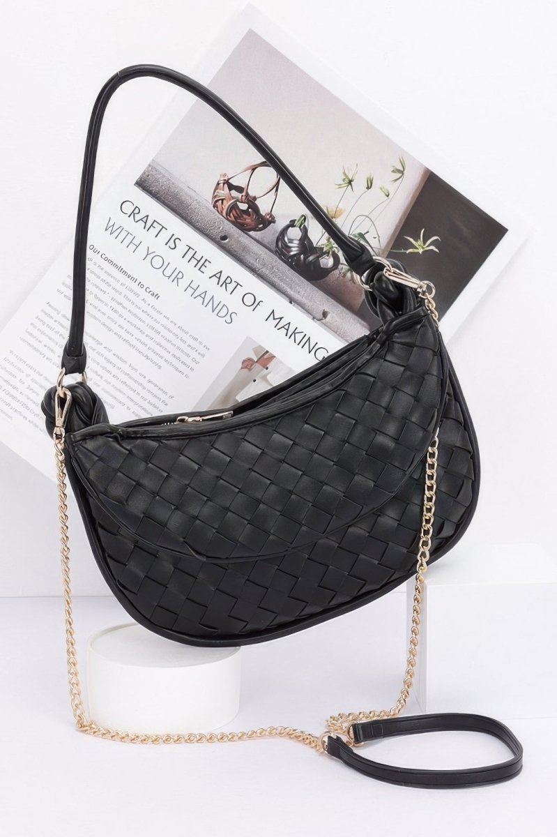Bag Faux Leather Braided Hobo Shoulder Bag - AMVIM