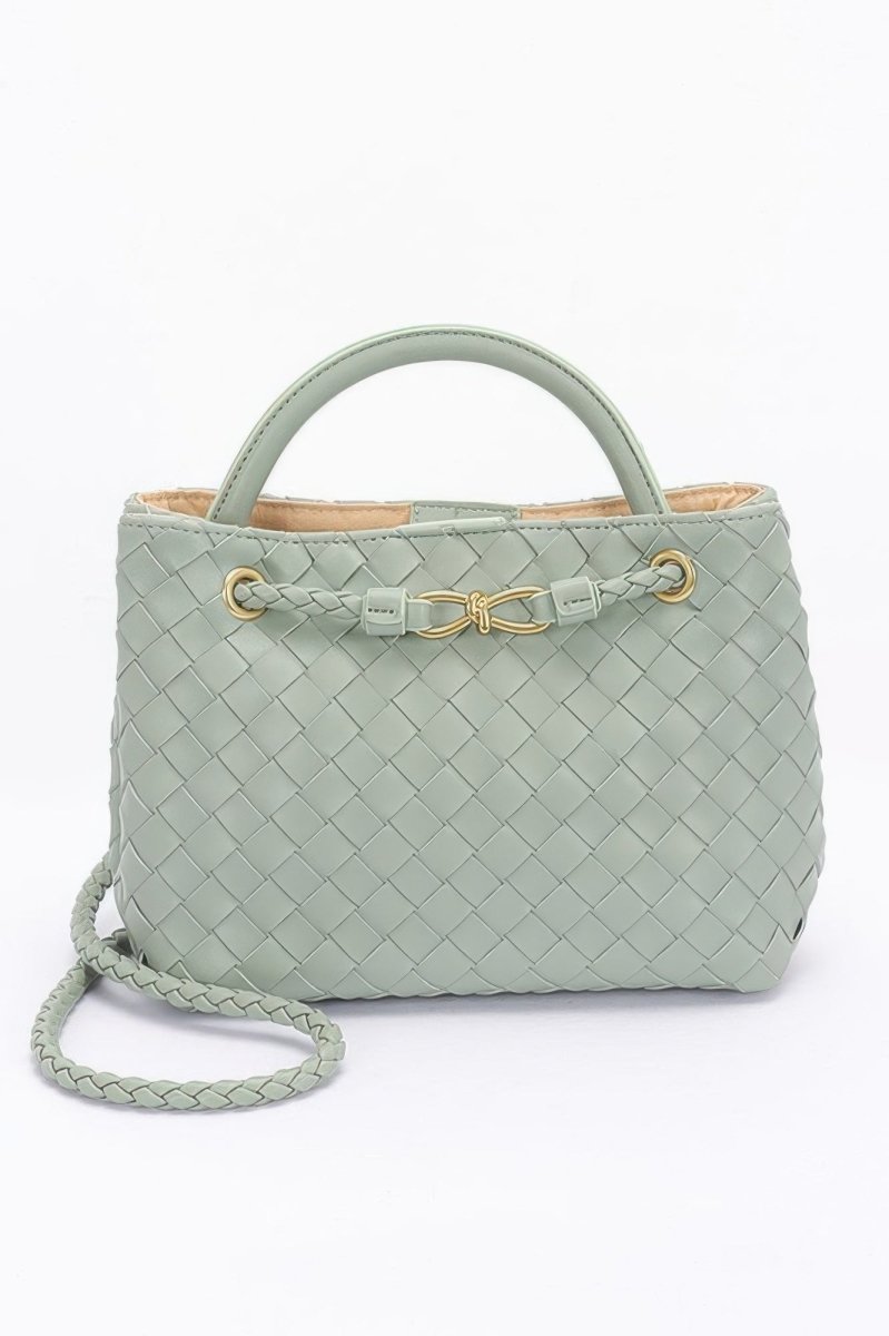 Bag faux leather braided top handle compact structured purse - AMVIM