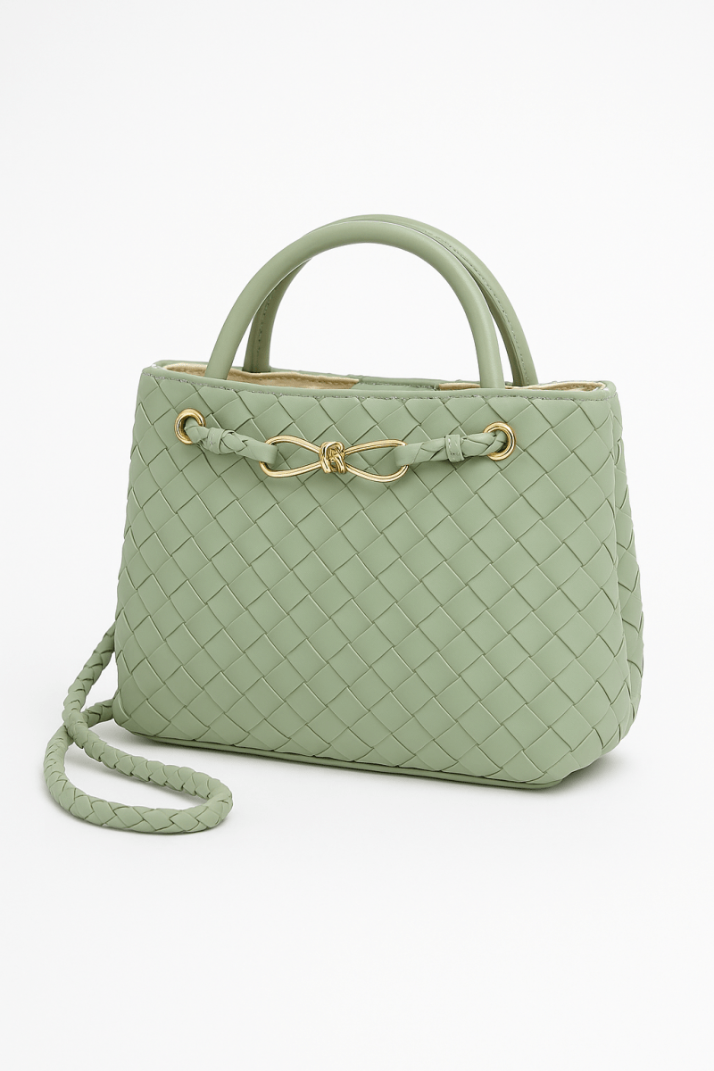 Bag faux leather braided top handle compact structured purse - AMVIM