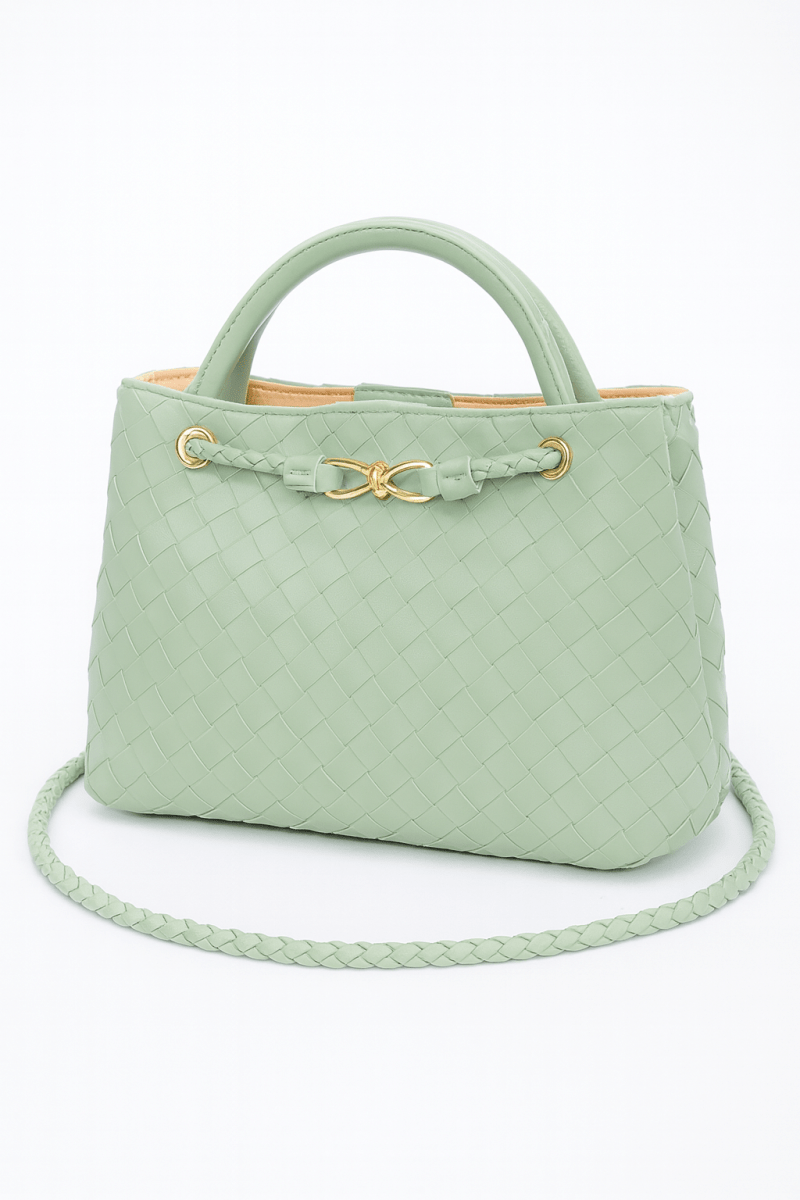 Bag faux leather braided top handle compact structured purse - AMVIM