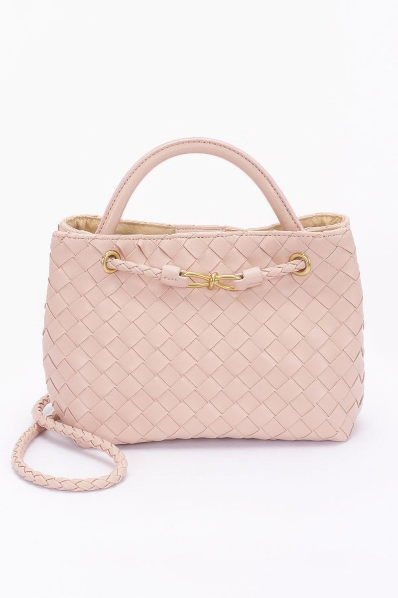 Bag faux leather braided top handle compact structured purse - AMVIM