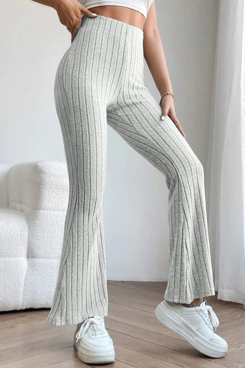 Basic Bae Full Size Ribbed High Waist Flare Pants - AMVIM