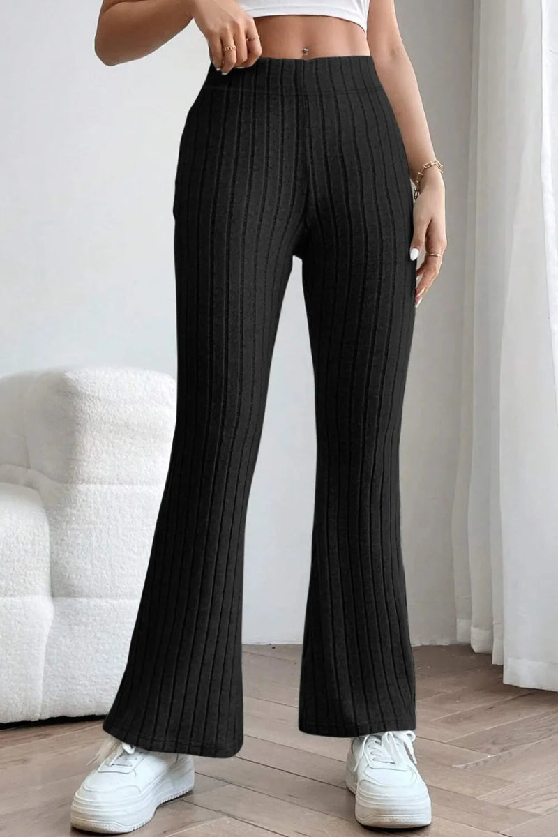Basic Bae Full Size Ribbed High Waist Flare Pants - AMVIM