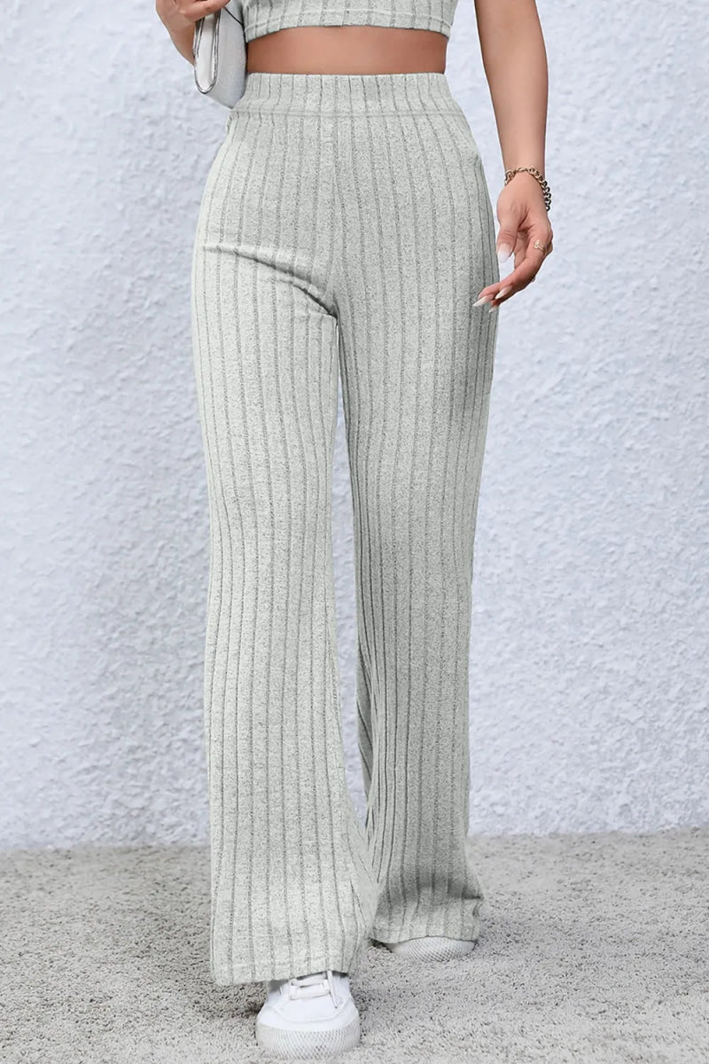 Basic Bae Full Size Ribbed High Waist Flare Pants - AMVIM