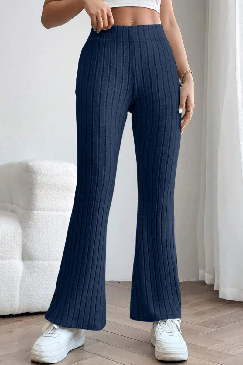 Basic Bae Full Size Ribbed High Waist Flare Pants - AMVIM