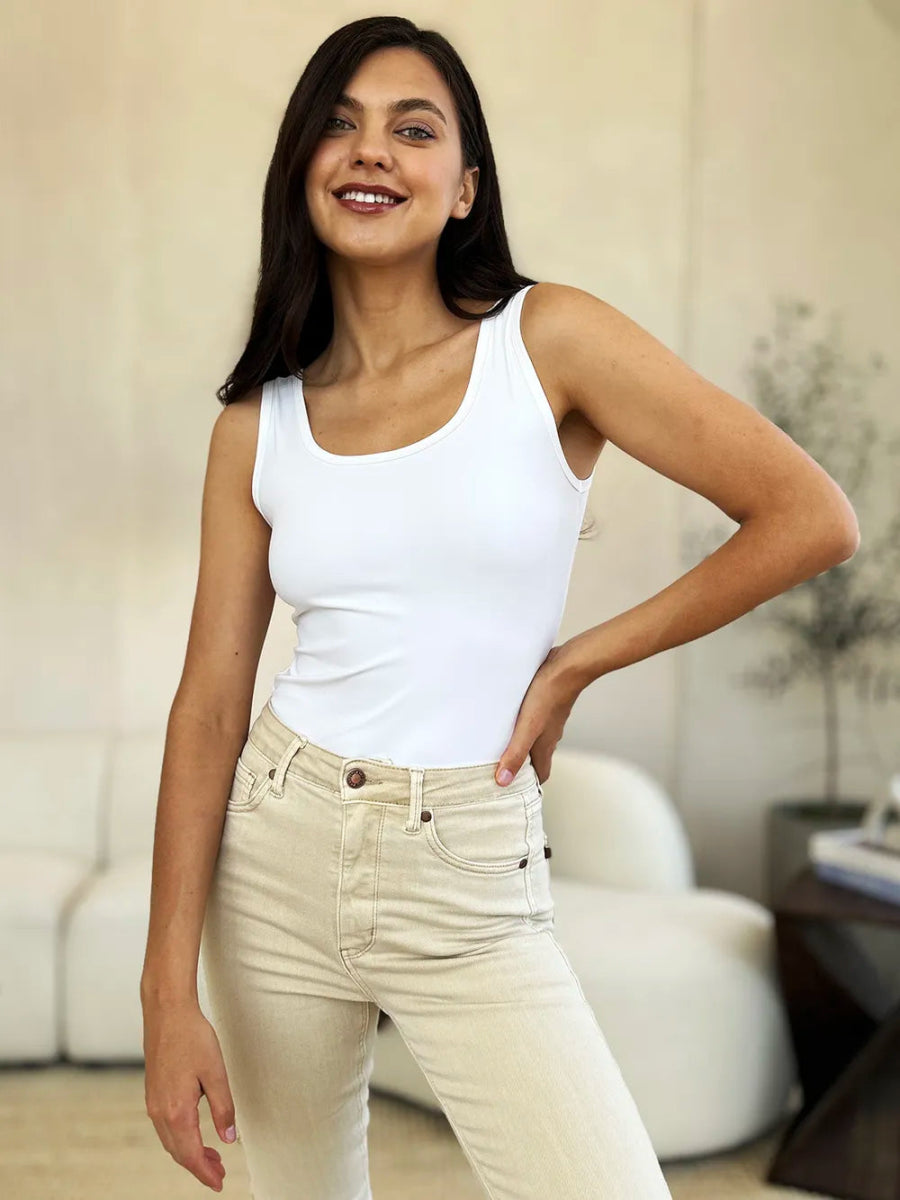 Basic Sleeveless Square Neck Full Bodysuit - AMVIM