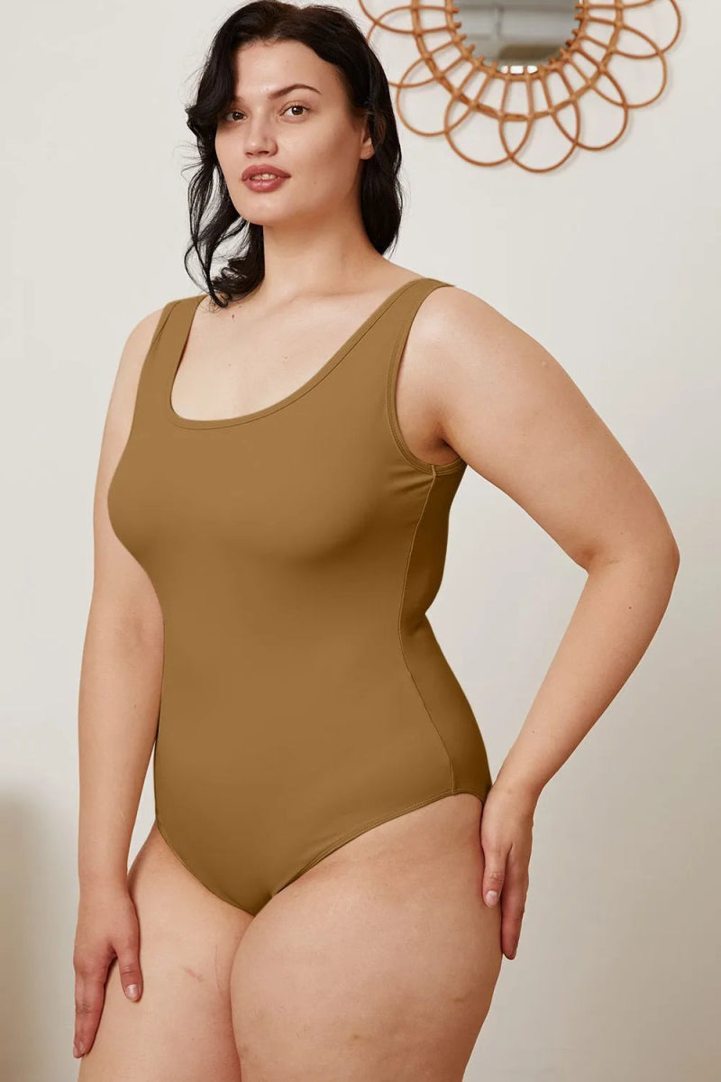 Basic Sleeveless Square Neck Full Bodysuit - AMVIM