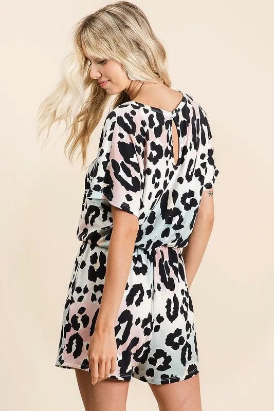 BiBi Gradation Leopard Soft Knit V - neck Romper - AMVIM