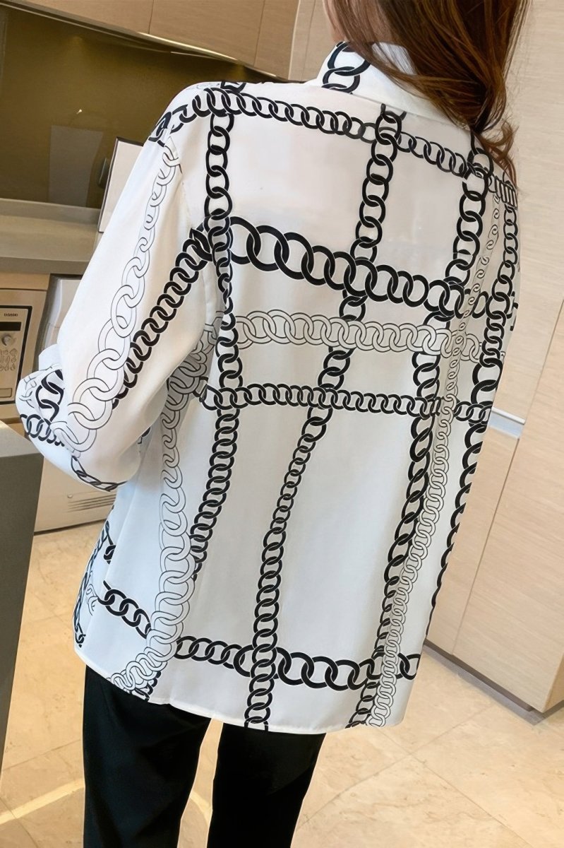 Blouse loose fit chain print drop shoulder summer top - AMVIM