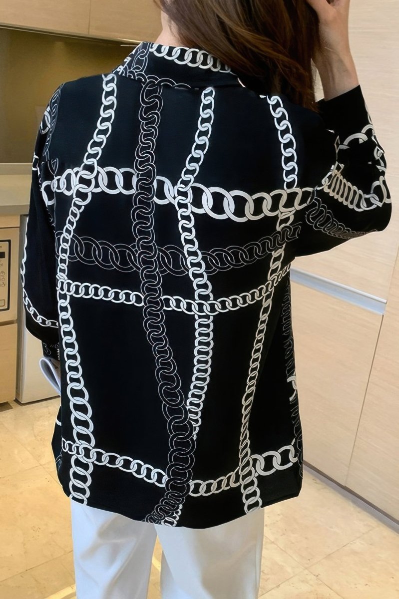 Blouse loose fit chain print drop shoulder summer top - AMVIM