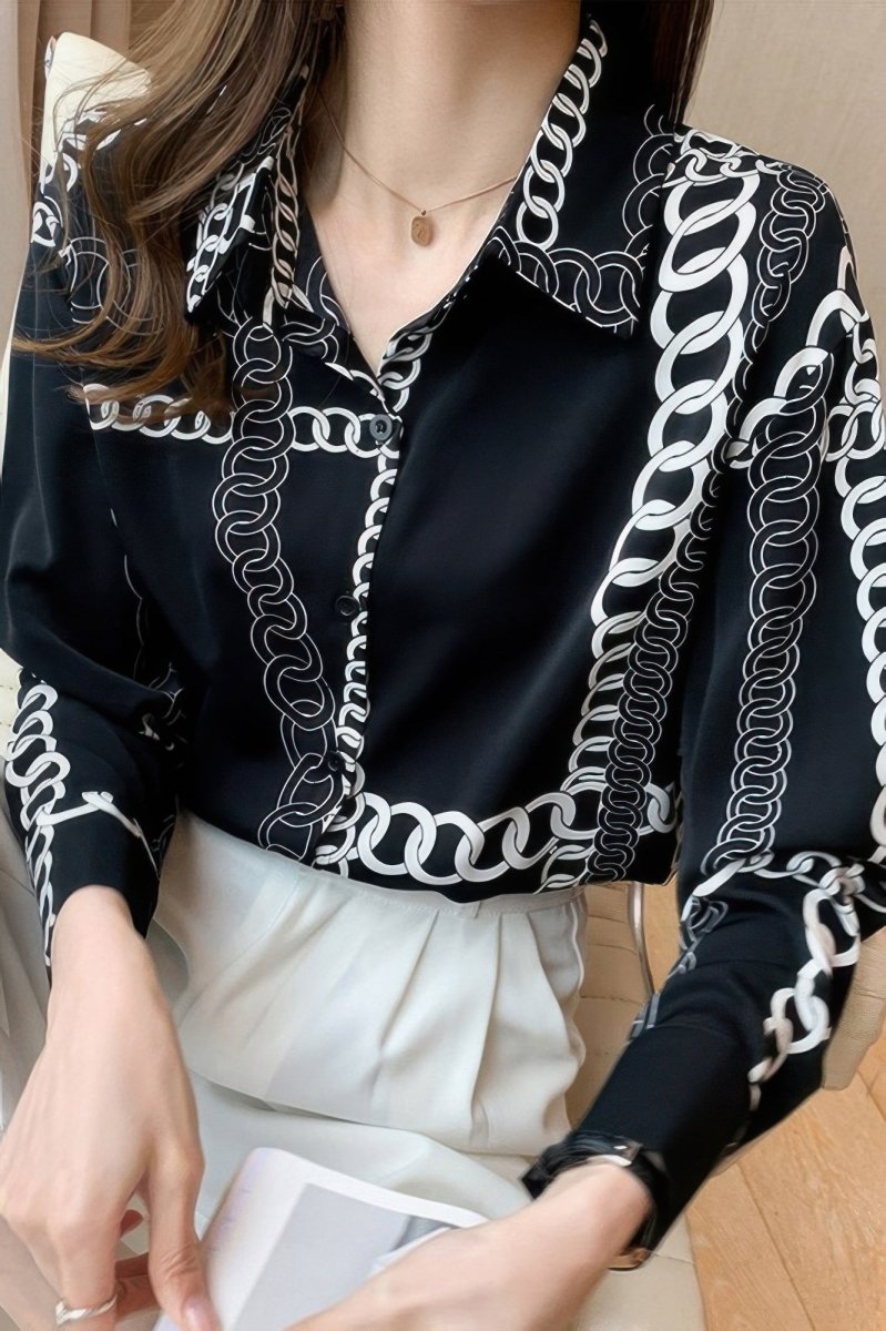 Blouse loose fit chain print drop shoulder summer top - AMVIM