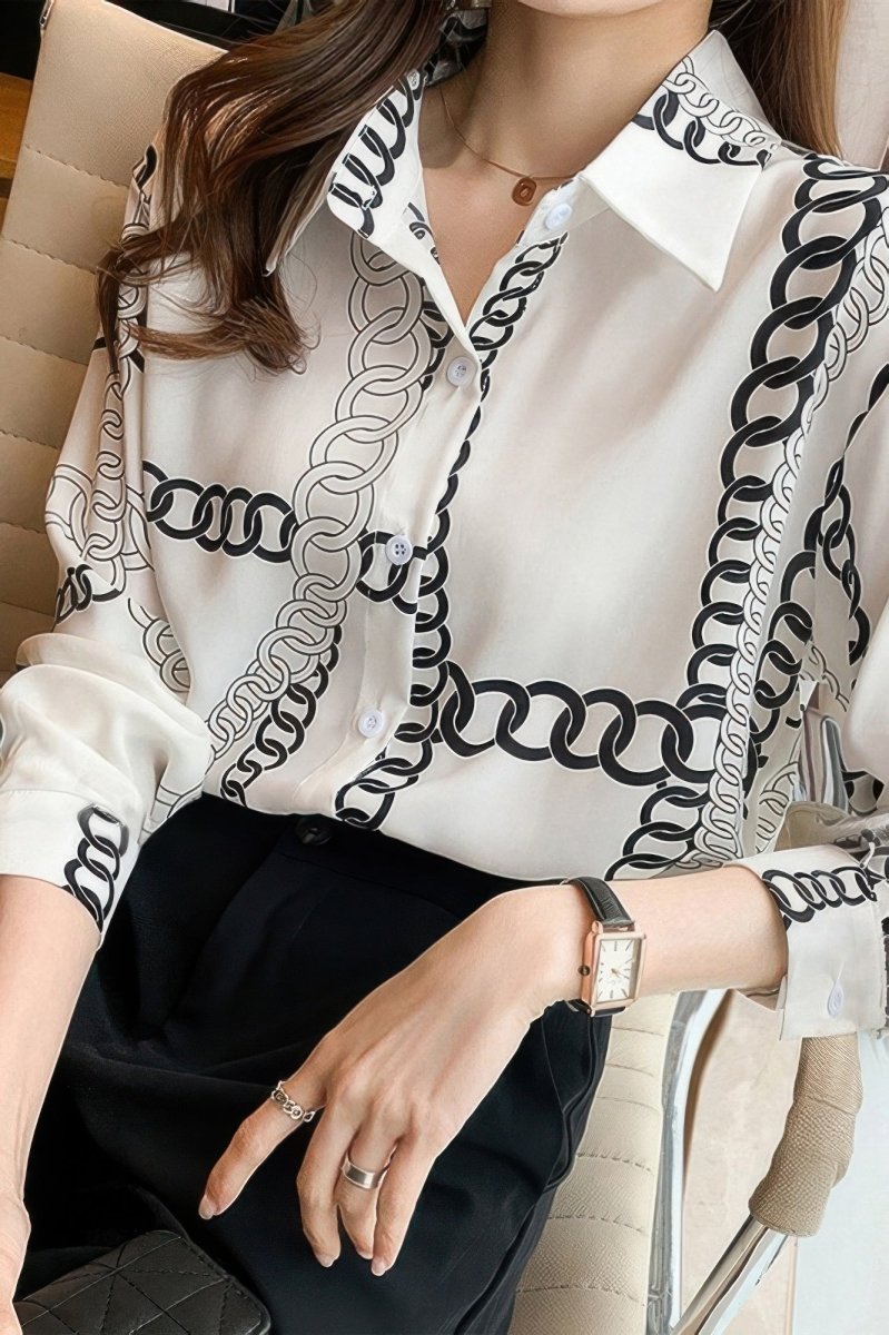 Blouse loose fit chain print drop shoulder summer top - AMVIM
