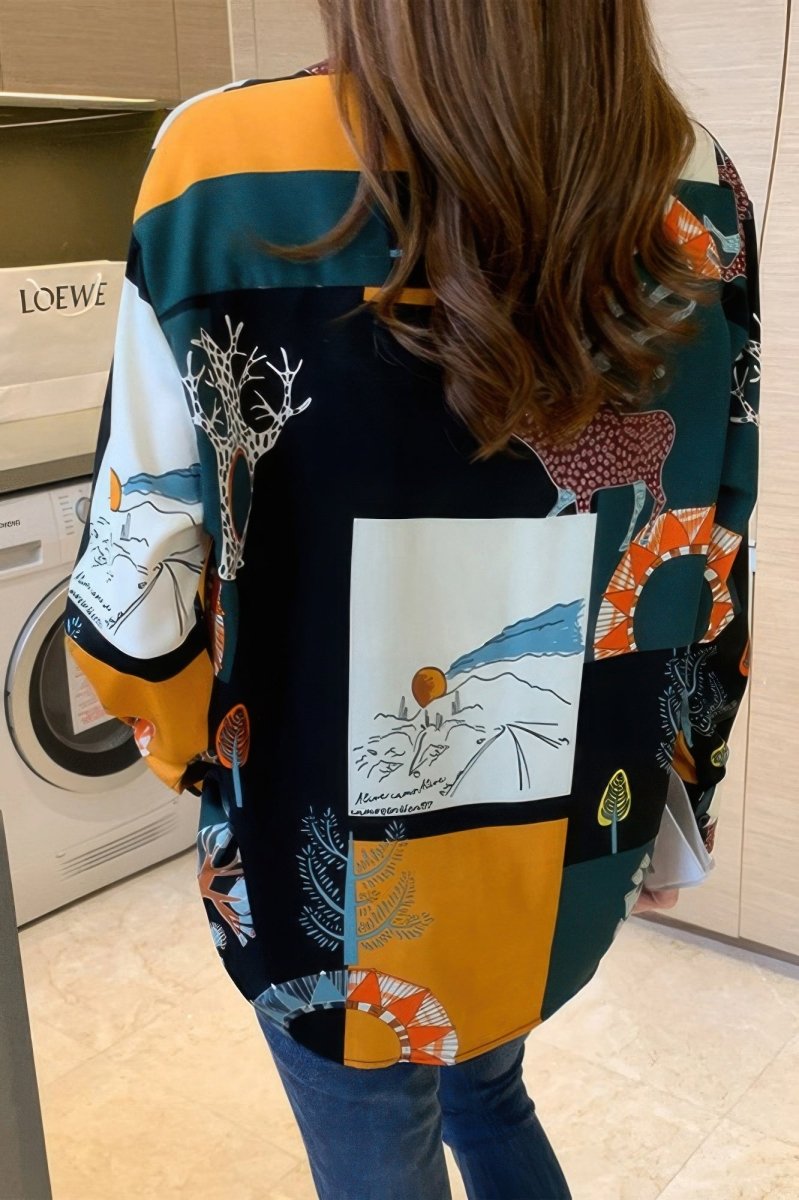 Blouse loose fit chain print drop shoulder summer top - AMVIM