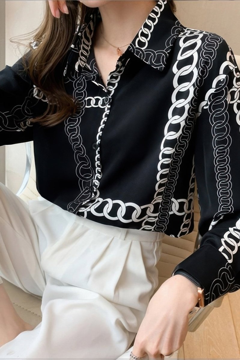 Blouse loose fit chain print drop shoulder summer top - AMVIM