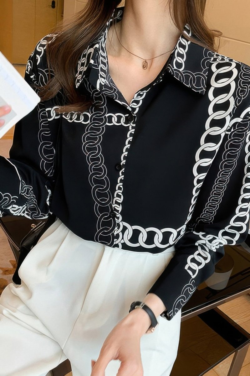 Blouse loose fit chain print drop shoulder summer top - AMVIM