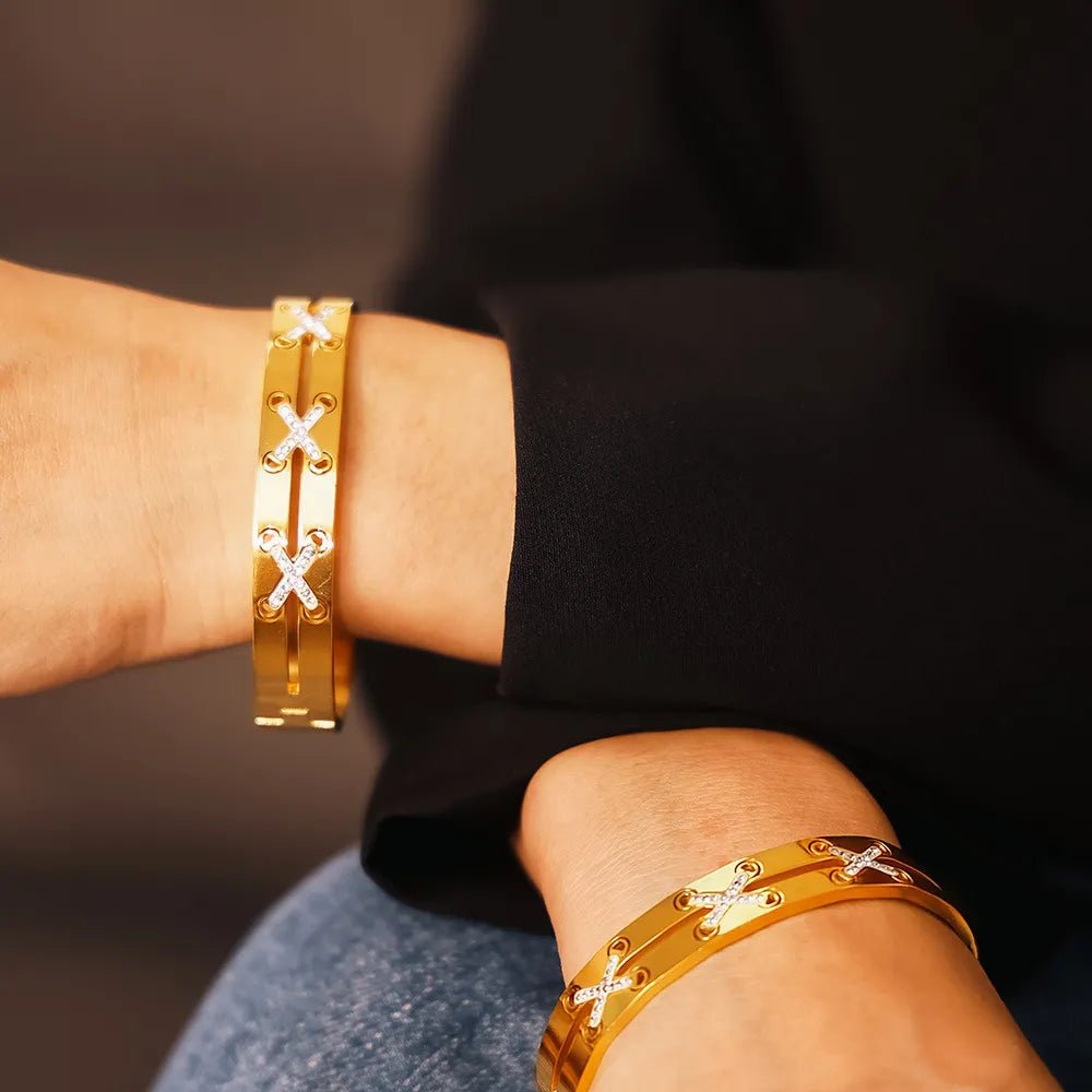 Bracelet Gold - Plated Czech Diamond Stainless Steel Elegant - AMVIM