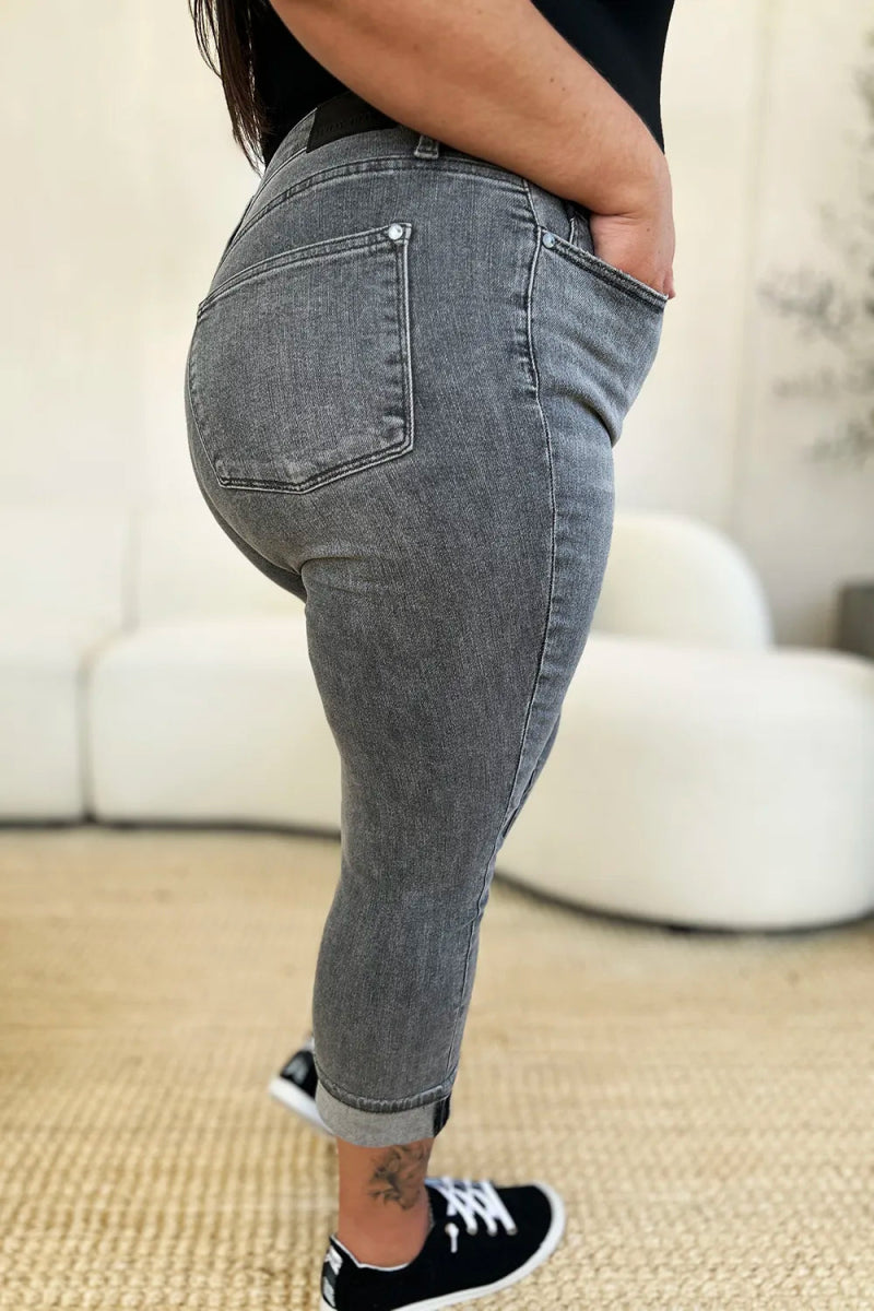 Button Fly High Waist Capri Jeans for Casual Comfort - AMVIM