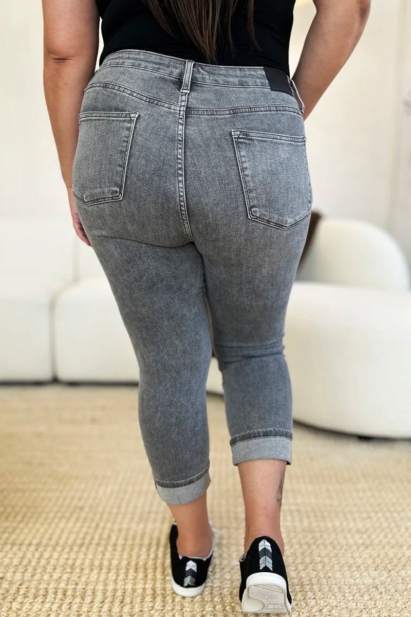 Button Fly High Waist Capri Jeans for Casual Comfort - AMVIM