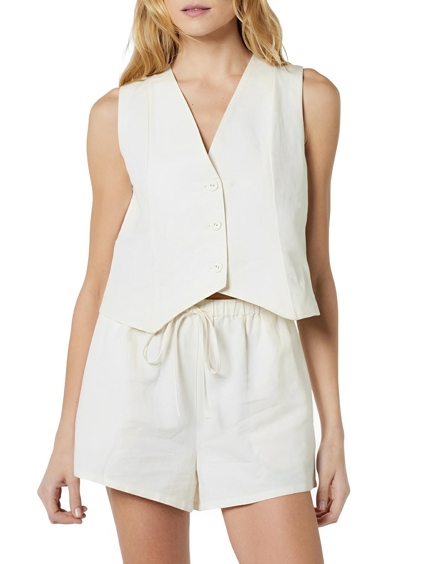 Button Up V - Neck Top and Pocketed Shorts Set - AMVIM