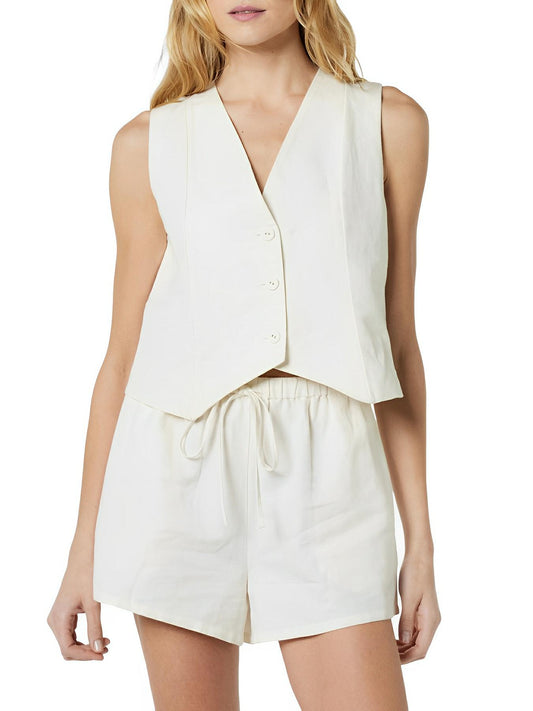Button Up V - Neck Top and Pocketed Shorts Set - AMVIM