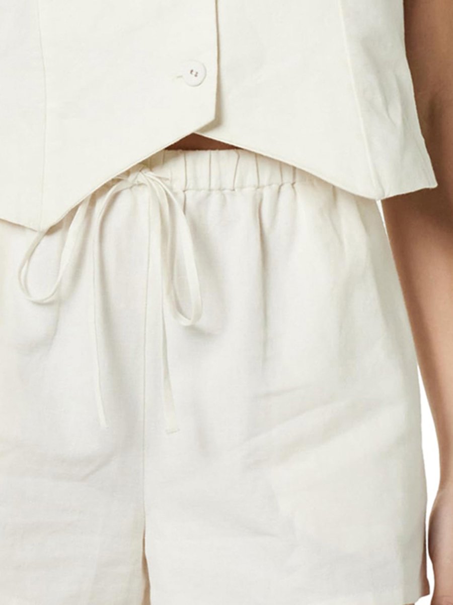 Button Up V - Neck Top and Pocketed Shorts Set - AMVIM